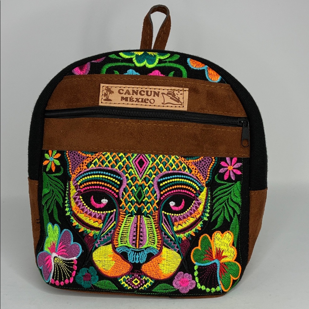 New Very Colorful Embroidered Cancun Mexico Backpack size 10 x 11 x 5”